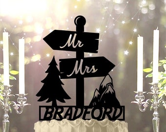 Adventure Wedding Cake Topper Personalized Camping Hiking Outdoor Weddings