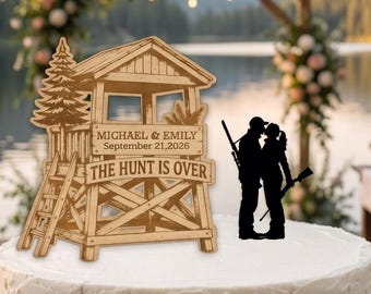 Personalized Hunting Couple Wedding Cake Topper – Forest Themed Rustic Design