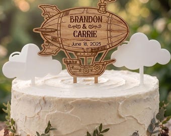 Steampunk Wedding Cake Topper | Rustic Wood | Personalized Adventure Weddings