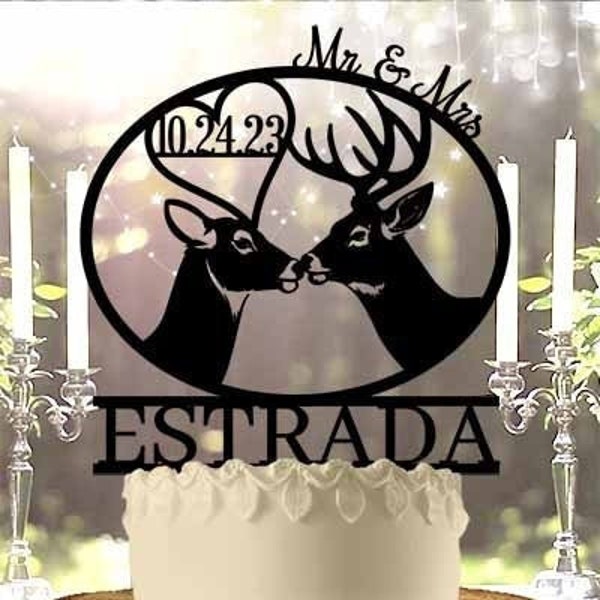Buck and Doe Wedding Cake Topper Deer Personalized Hunting Couple Outdoor Camping Weddings