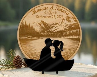 Fishing Couple Wedding Cake Topper -Three Pieces -  Personalized Name -  Forest Themed