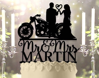 Motorcycle Biker Bride and Groom Couple Bikers Wedding Cake Topper Personalized