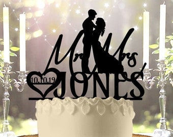 Dance Couple Last Name With Date Heart Mr & Mrs Personalized Custom   Wedding Anniversary Cake Topper