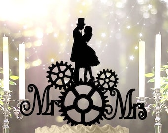 Steampunk Mr and Mrs Wedding Cake Topper