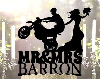 Funny Dirt Bike Personalized Wedding Cake Topper