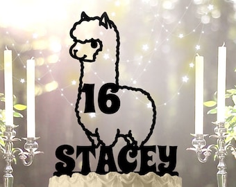 Llama with Name Age Personalized Birthday Cake Topper