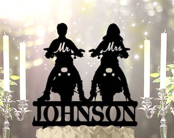 Biker Couple Mr Mrs Name Personalized Custom   Wedding Anniversary Cake Topper