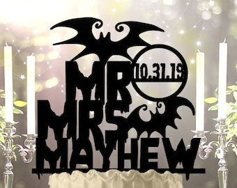 Mr and Mrs Halloween Wedding or Anniversary Cake Topper