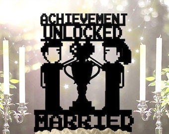 Gamer Achievement Unlocked Married Wedding Cake Topper