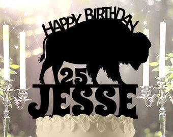 Buffalo - Personalized Name & Age - Animal Themed - Custom Birthday Cake Topper