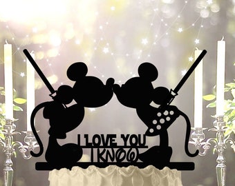 Jedi Micky and Minnie I Love You I Know Wedding Cake Topper