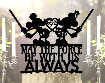 Jedi Micky and Minnie May The Force Be With Us Always Anniversary Wedding Cake Topper