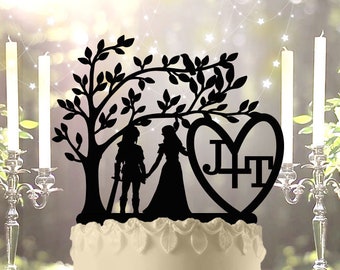Link and Zelda Gamer Elf and Princess Personalized Wedding Anniversary Cake Topper