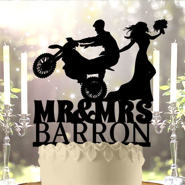 Funny Dirt Bike Personalized Wedding Cake Topper