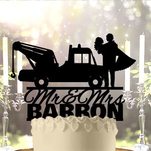 Tow Truck Personalized Wedding Cake Topper