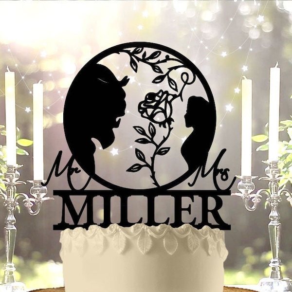 Beast and Beauty Personalized Wedding Cake Topper