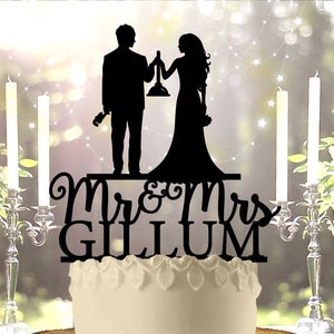 Plumber Couple Mr Mrs Name Personalized Custom   Wedding Anniversary Cake Topper