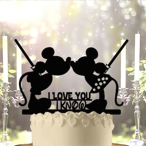 Jedi Micky and Minnie I Love You I Know Wedding Cake Topper