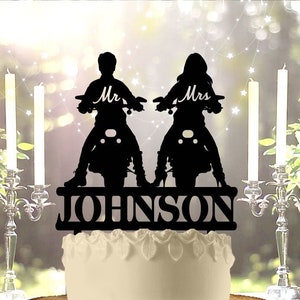 Biker Couple Mr Mrs Name Personalized Custom   Wedding Anniversary Cake Topper