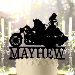 Beauty and Beast Biker Name Personalized Custom   Wedding Anniversary Cake Topper