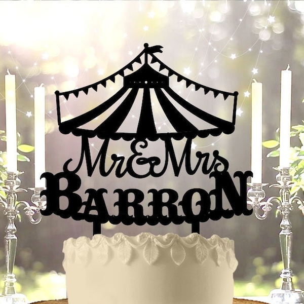 Circus Big Top Personalized Wedding Cake Topper