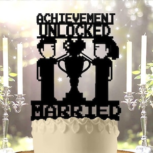 Gamer Achievement Unlocked Married Wedding Cake Topper