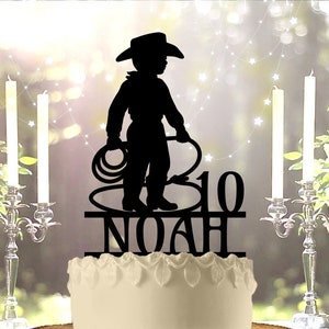 Boys Cowboy Birthday With Age Cake Topper
