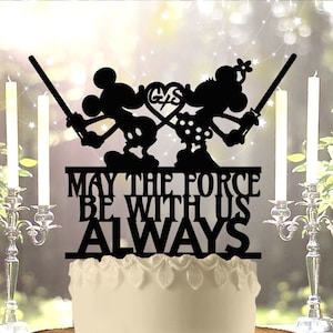 Jedi Micky and Minnie May The Force Be With Us Always Anniversary Wedding Cake Topper