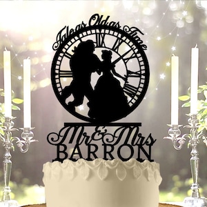 Beauty and Beast Tale as Old as Time Personalized Wedding Cake Topper