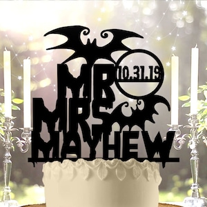 Mr and Mrs Halloween Wedding or Anniversary Cake Topper image 1