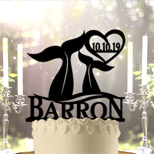 Whales Personalized With Date Wedding Cake Topper
