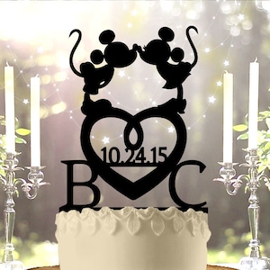 Mr and Mrs Mickey with Initials Wedding Cake Topper