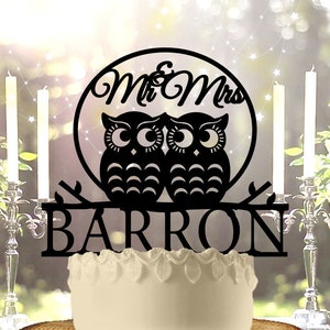 Owls with Last Name Wedding Cake Topper