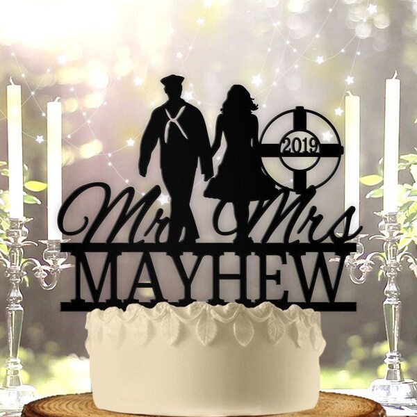 Navy Sailor Personalized Wedding Cake Topper