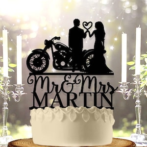 Motorcycle Biker Bride and Groom Couple Bikers Wedding Cake Topper Personalized