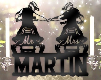 Snowmobile Riding Couple Mr Mrs Name Personalized Wedding Anniversary Cake Topper