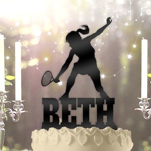 Female Tennis Player with Name Personalized Birthday Cake Topper