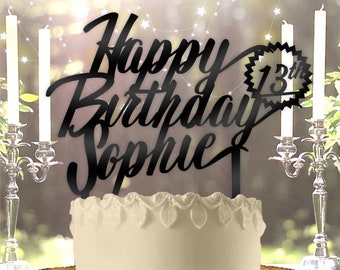 Typography Birthday Name with Age Custom Calligraphy Personalized Birthday Cake Topper