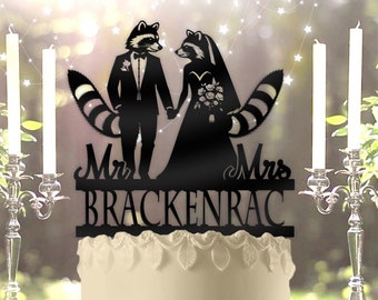 Racoon Couple with Name Personalized Wedding Cake Topper