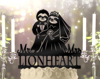 Sloth Couple with Name Personalized Wedding Cake Topper