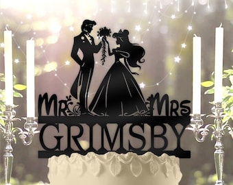 Prince & Mermaid Bride and Groom Personalized with Name Wedding Cake Topper