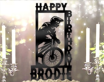 Mountain Biker with Name Personalized Birthday Cake Topper