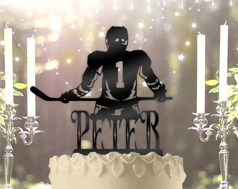 Hockey Player  Personalized Name and Age Birthday Cake Topper
