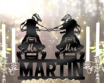 Snowmobile Riding Couple Mr Mrs Name Personalized Wedding Anniversary Cake Topper