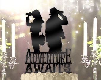 Binoculars Couple Seeking for a Adventure Awaits Anniversary Retirement Wedding Cake Topper