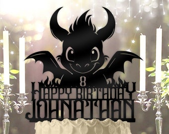 Personalized Baby Dragon Birthday Cake Topper: Acrylic Party Decor