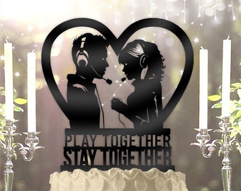 PC Gamer Couple Play Together Stay Together Event Party Gamer Cake Topper