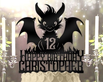 Personalized Dragon Birthday Cake Topper: Custom Name & Age