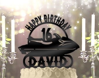 Seadoo Jet Ski Wave runner with Name and Age Personalized Birthday Cake Topper