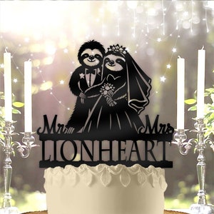 Sloth Couple with Name Personalized Wedding Cake Topper
